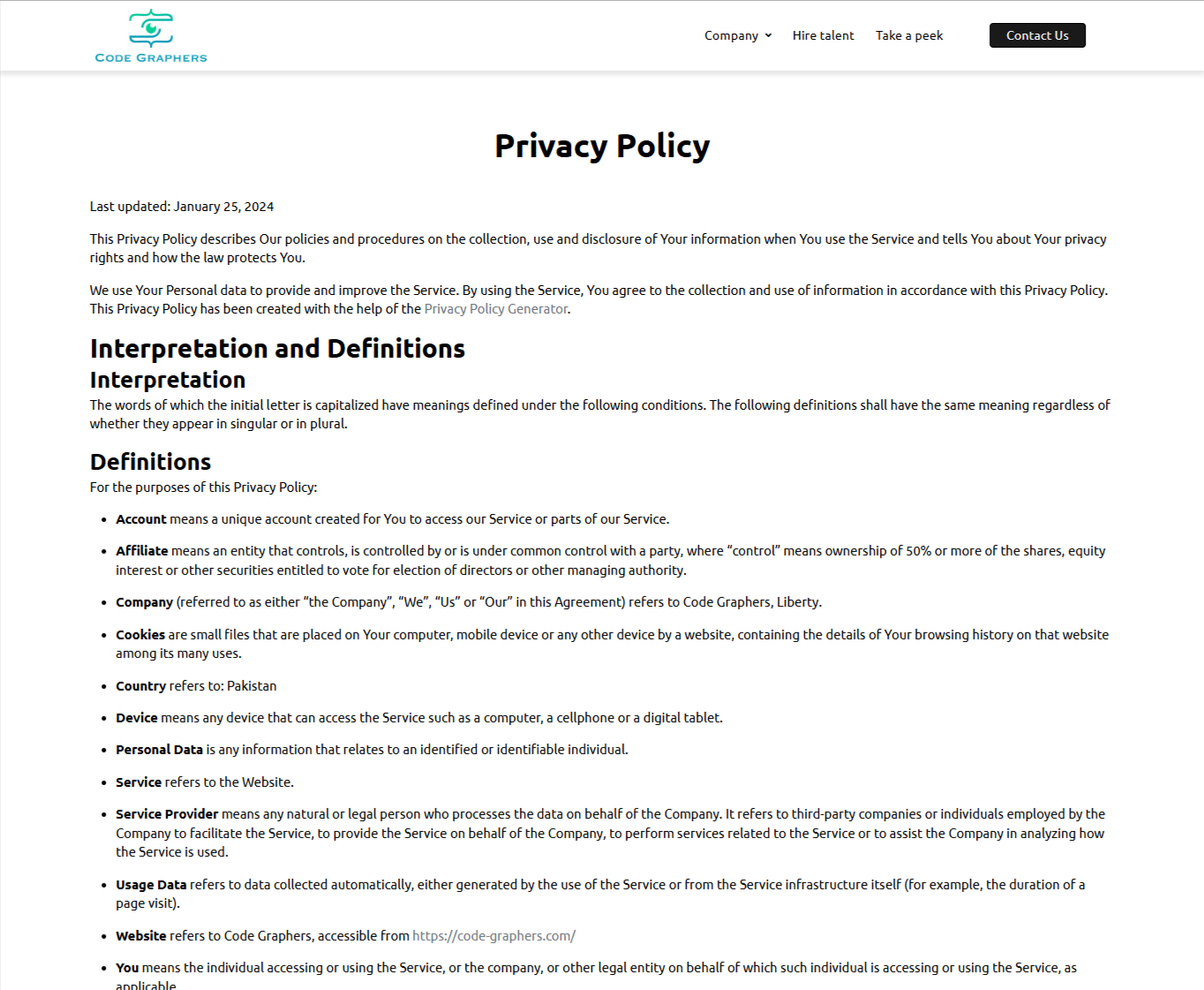 Privacy Policy - Code Graphers